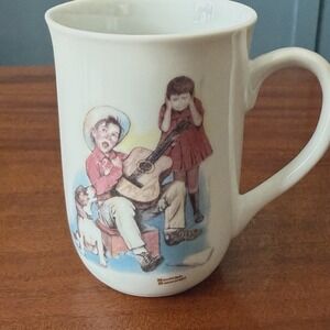 Norman Rockwell Sour Note Mug HMI 1981 Boy with Guitar Dog Collectible